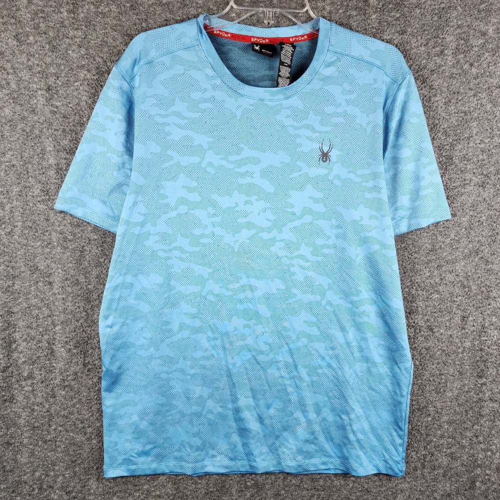 Spyder T-Shirt Womens L SPM223 Blue Camo Short Sleeve Activewear EUC